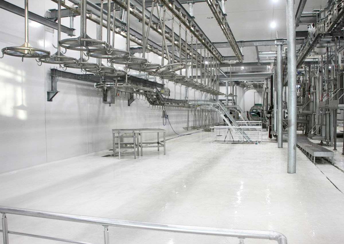Meat processing plant hygienic GRP walls and ceiling
